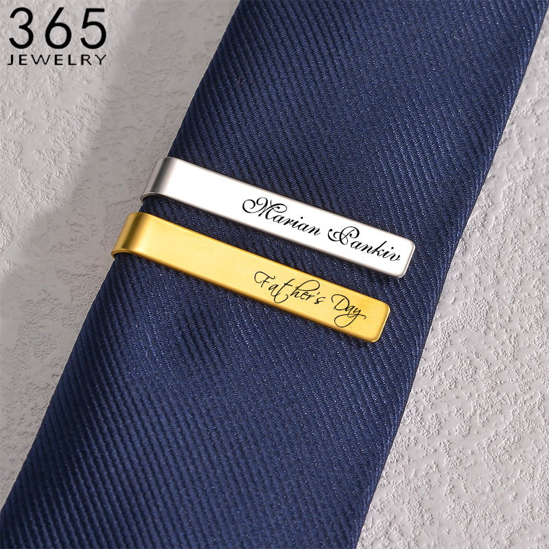 Tie Bar Set Gift - Stainless Steel Engraved Name Tie Clips