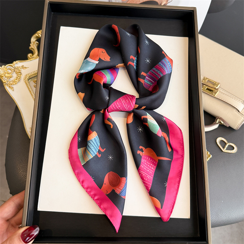 Silk Neck Scarf - Fashion Wiener Dog Print Bandana Scarf