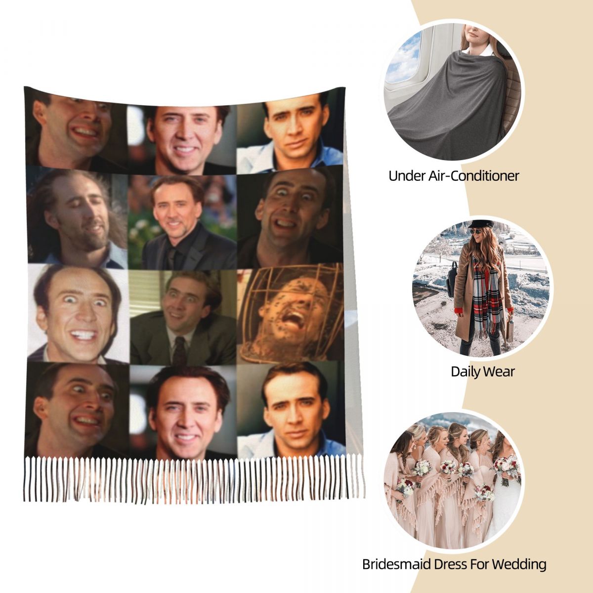 Nicolas Cage Funny Face Meme S - Pashmina Wrap Large recension och pris