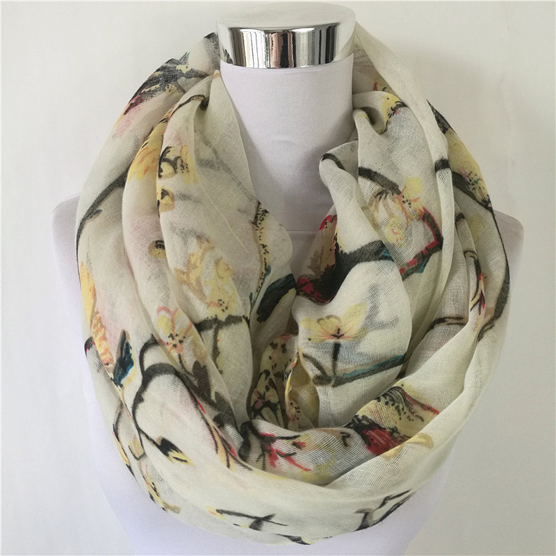 New Magpie Bird print Viscose  - Infinity Scarf Knit recension och pris
