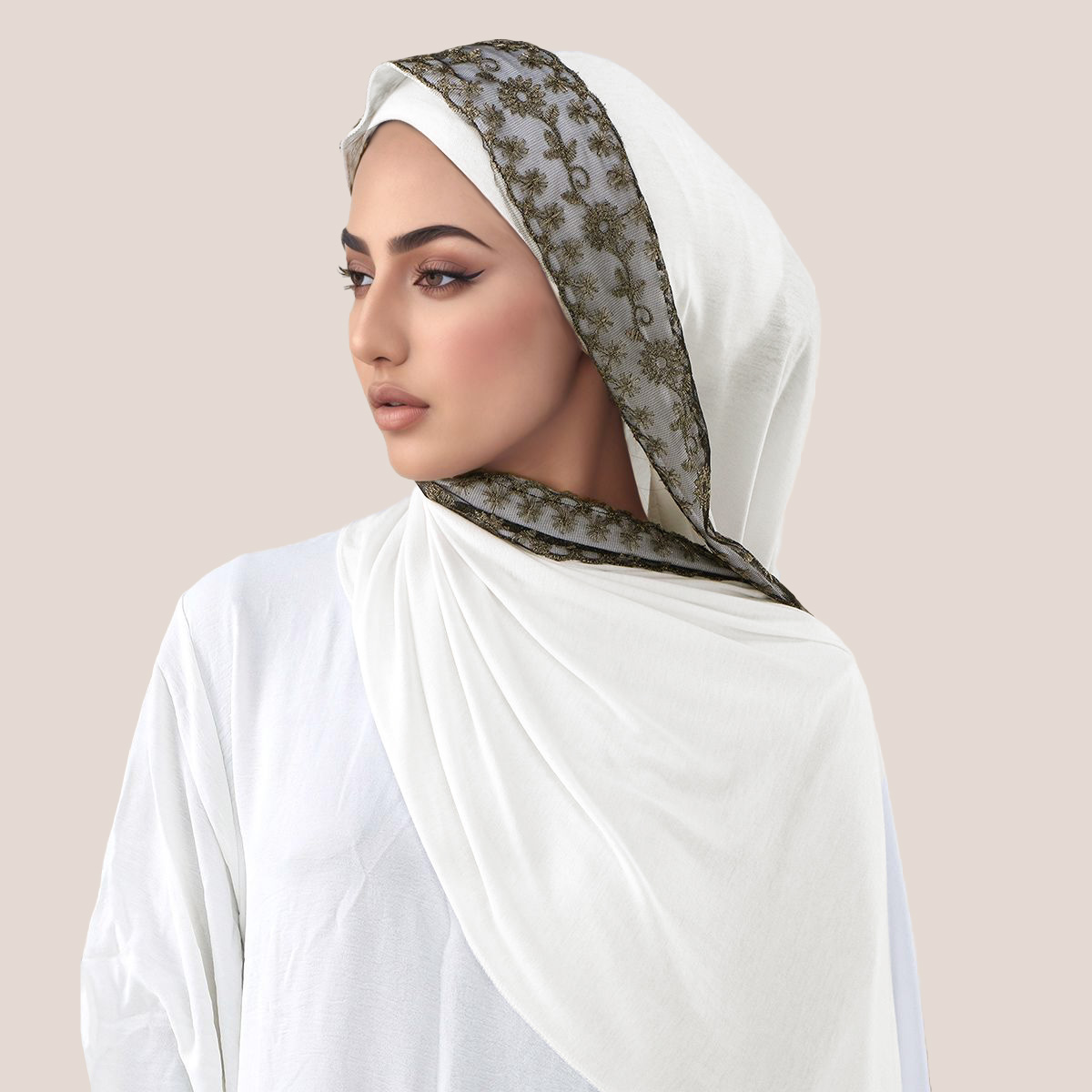 Lace Embroidery Cotton Jersey  - Head Wrap Turban recension och pris