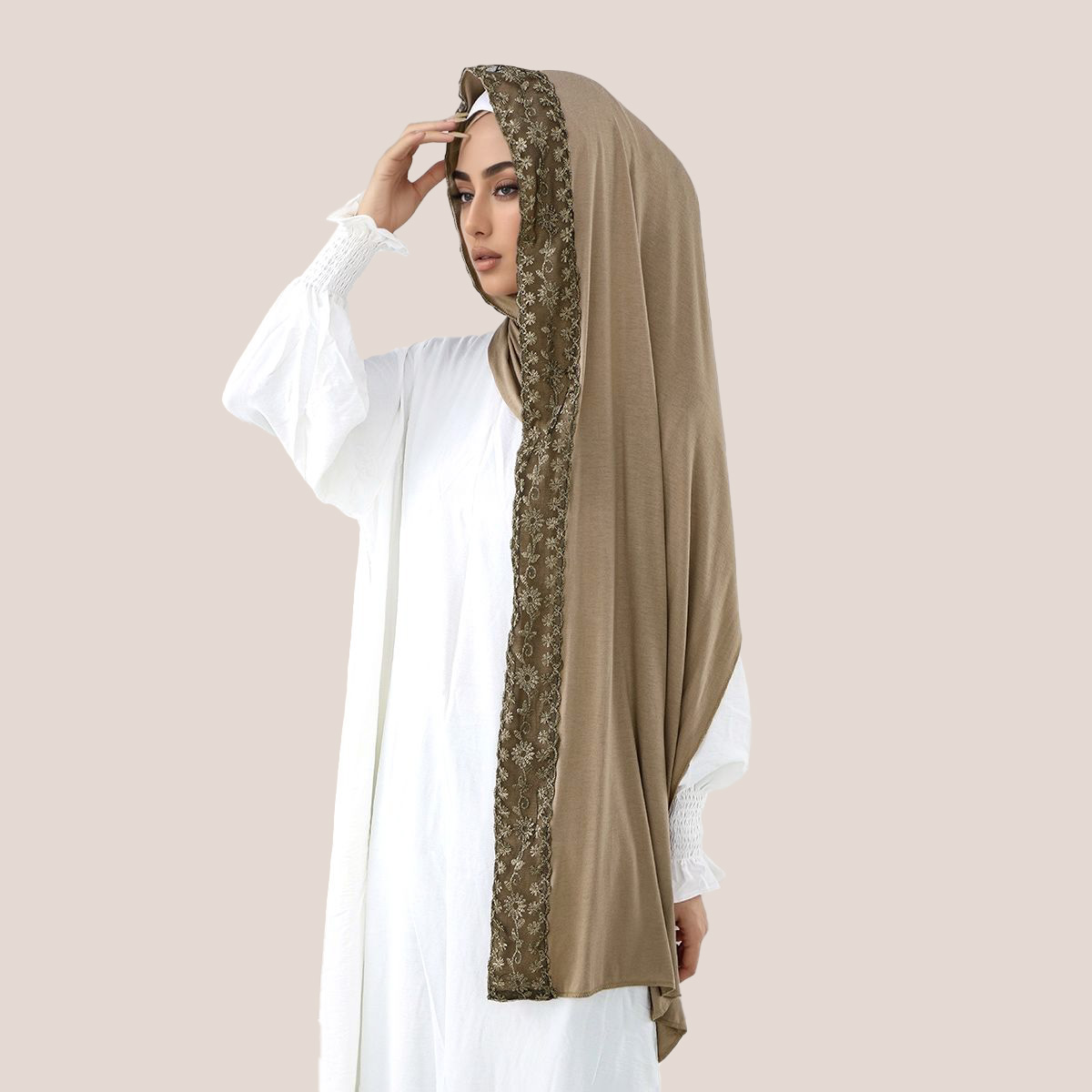 Lace Embroidery Cotton Jersey  - Head Wrap Turban recension och pris