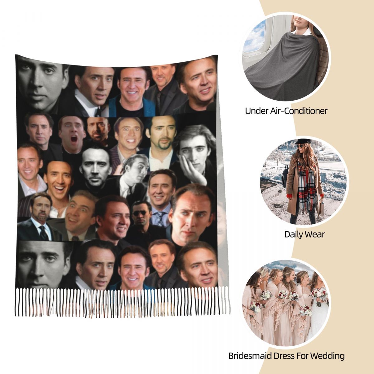 Nicolas Cage Colllage Shawl Wr - Pashmina Wrap Large recension och pris