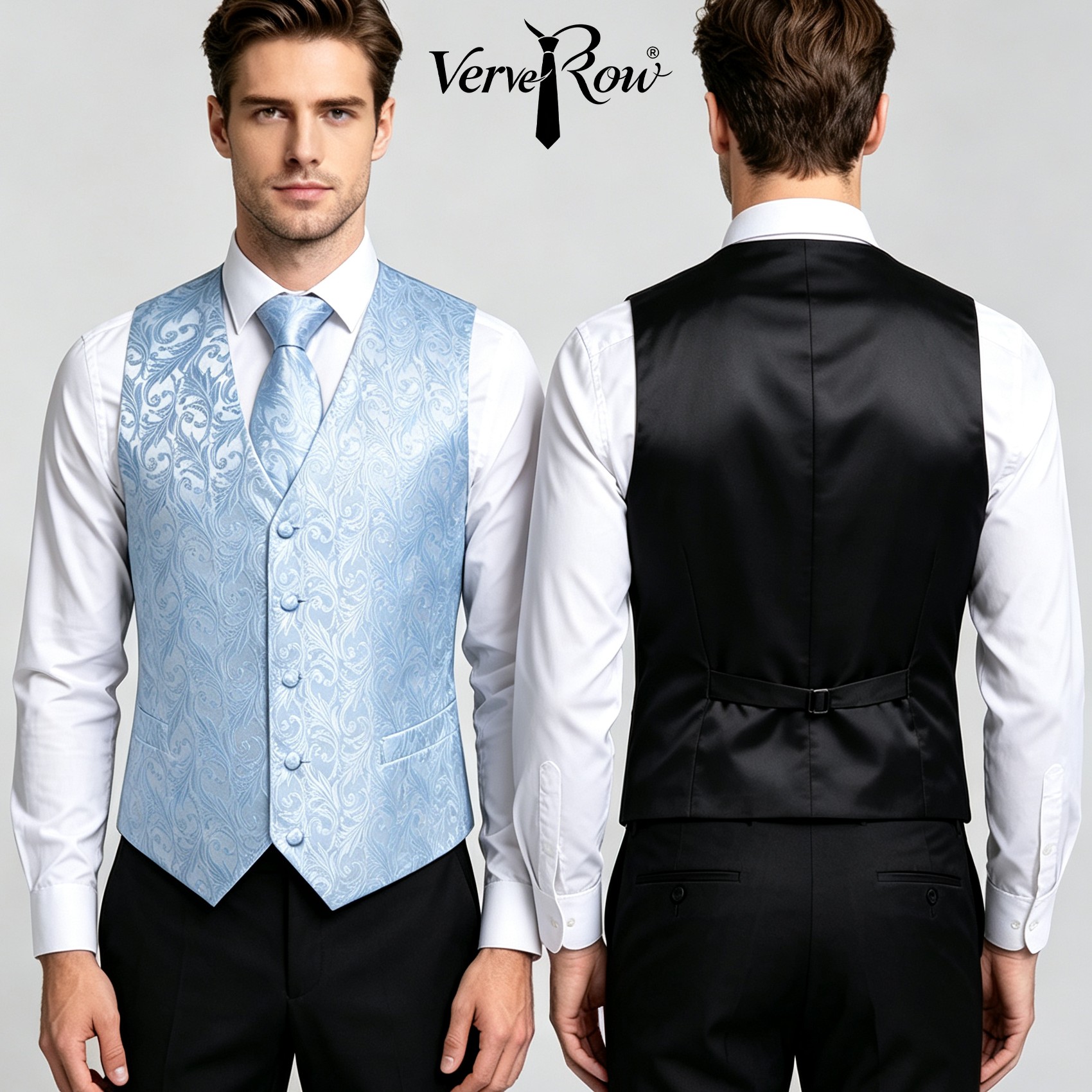 Light Blue Jacquard Vest Tie P - Pocket Square Set recension och pris