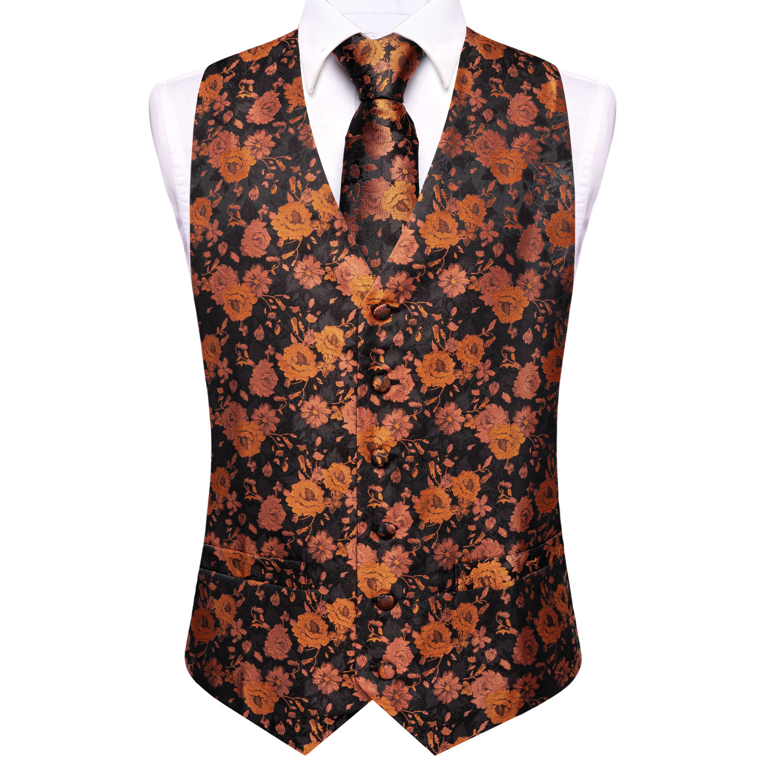 Black Brown Floral Mens Waistc - Pocket Square Set recension och pris
