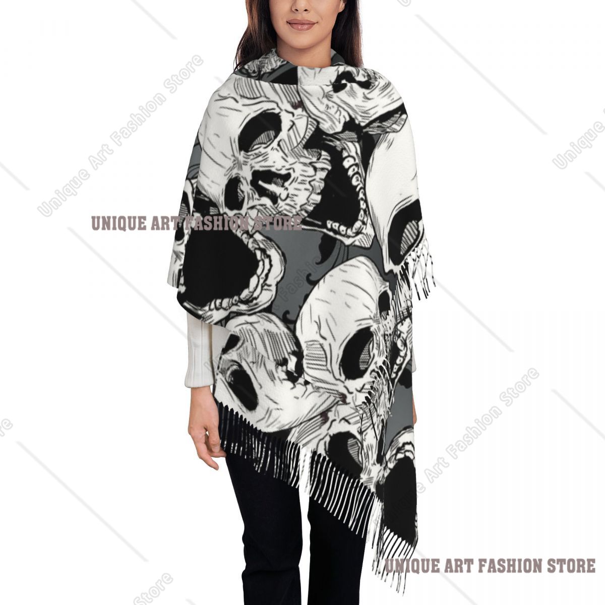 Womens Tassel Scarf Death Skul - Pashmina Wrap Large recension och pris