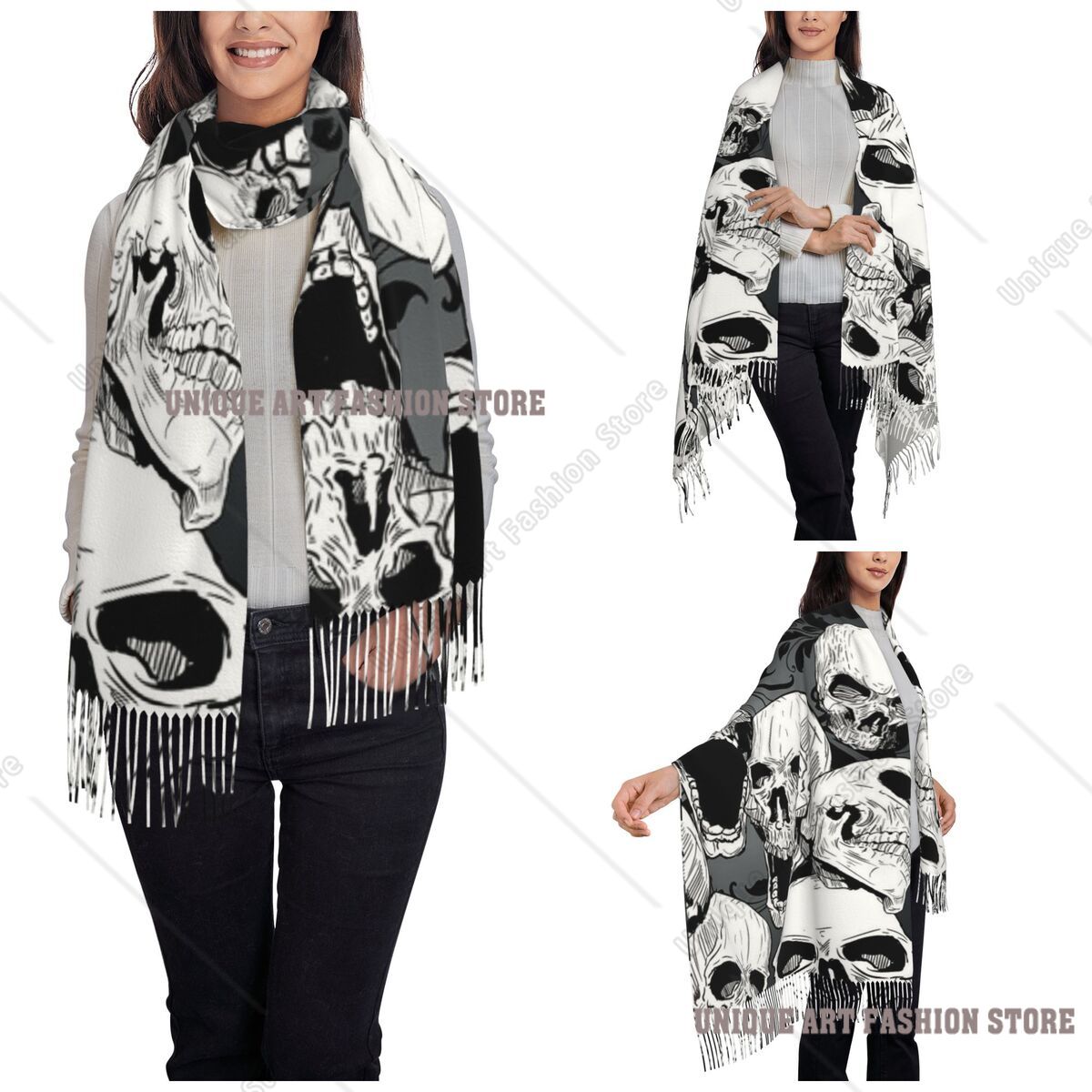 Womens Tassel Scarf Death Skul - Pashmina Wrap Large recension och pris
