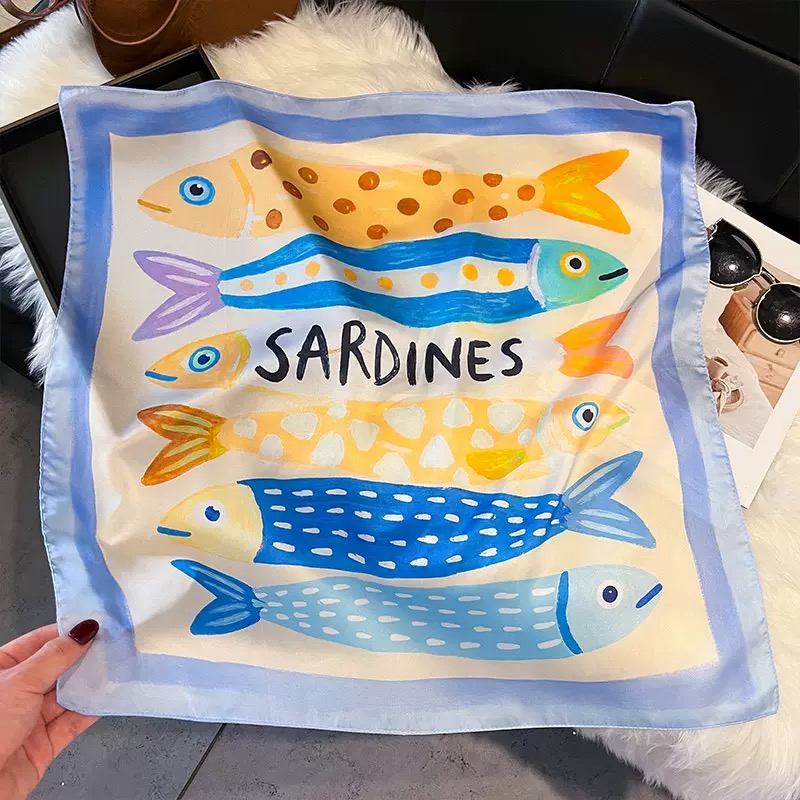 Fashion Fish Pattern Square Si - Silk Neck Scarf recension och pris