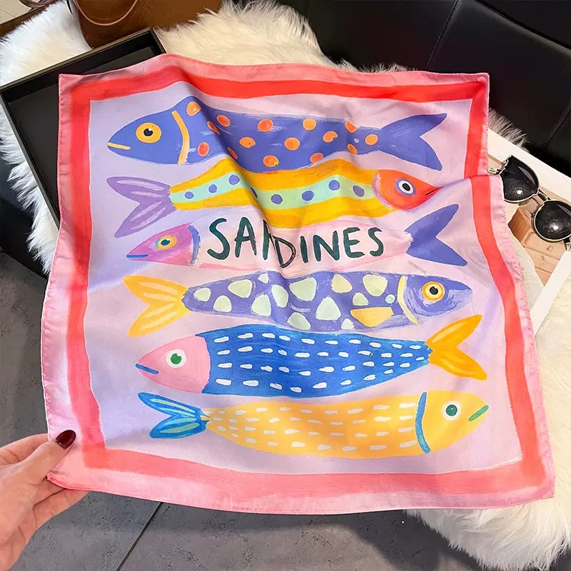 Fashion Fish Pattern Square Si - Silk Neck Scarf recension och pris