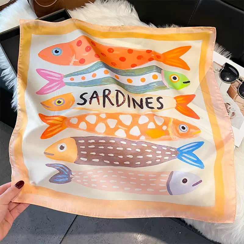 Fashion Fish Pattern Square Si - Silk Neck Scarf recension och pris