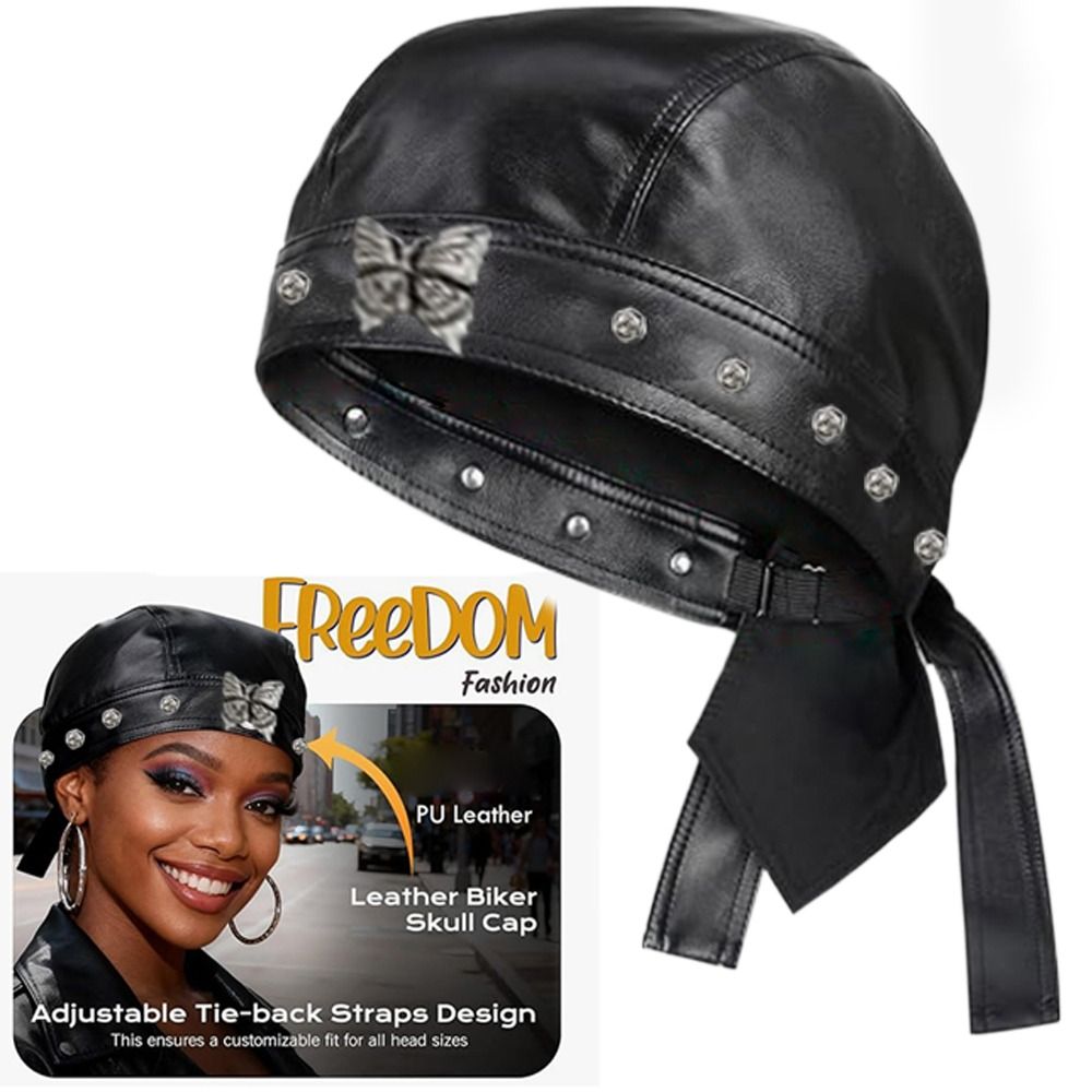 New PU Leather Black Biker Cap - Bandana Doo Rag recension och pris