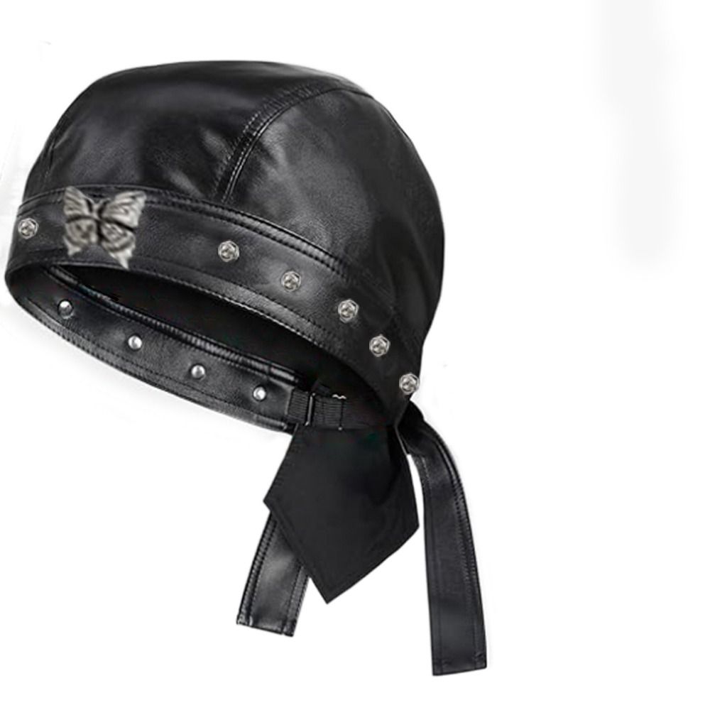 New PU Leather Black Biker Cap - Bandana Doo Rag recension och pris